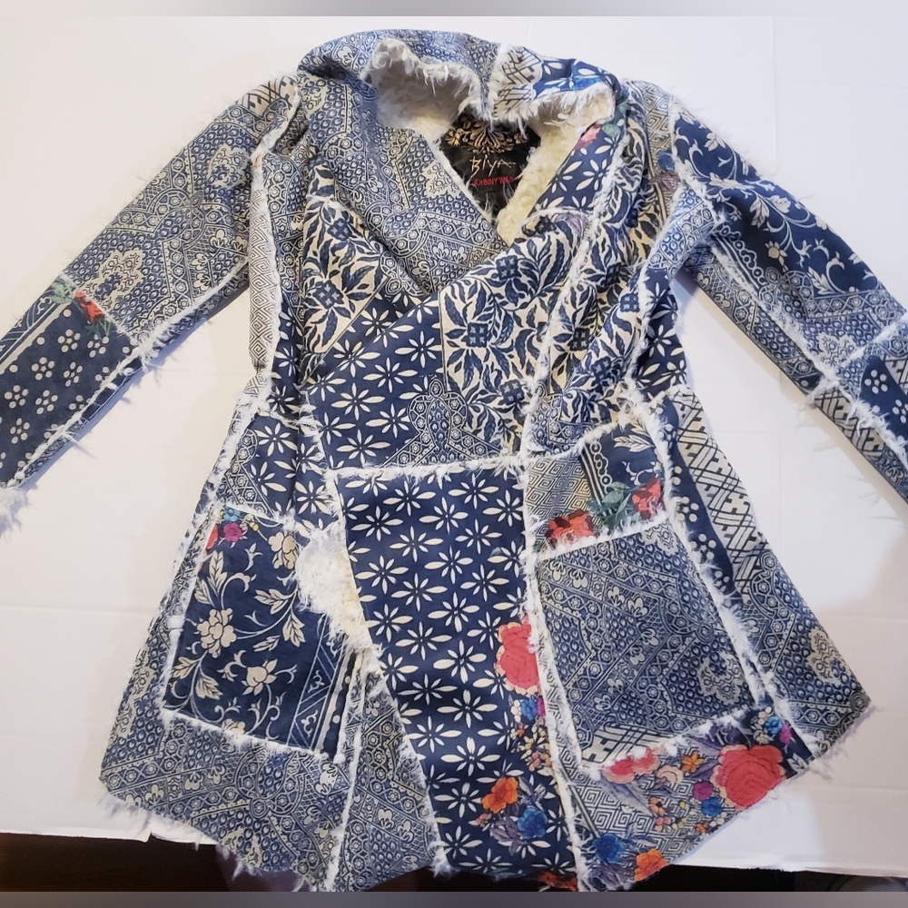 Johnny Was Sherpa Lined Boho Style Jacket Womens Size XS